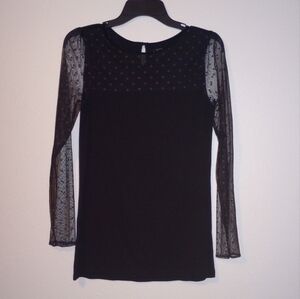 Ann Taylor LOFT Women's Black Long Sheer Sleeves Blouse Size S